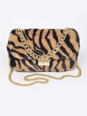 Faux Zebra Fur Shoulder Bag